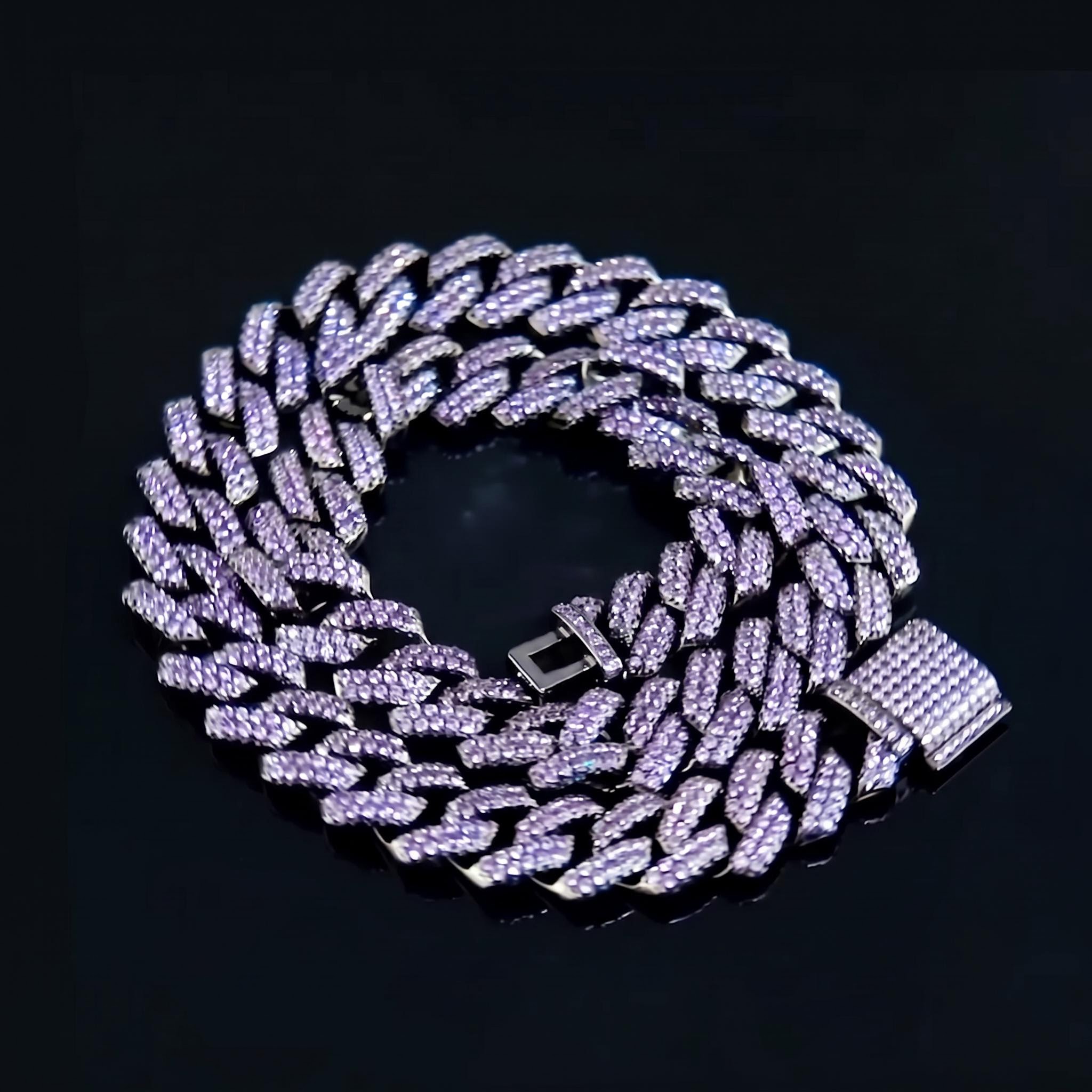 Iced Handset 15mm Purple Cuban Link Chain in Black Gold Iced Handset 15mm Purple Cuban Link Chain in Black Gold