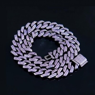 Iced Handset 15mm Purple Cuban Link Chain in Black Gold