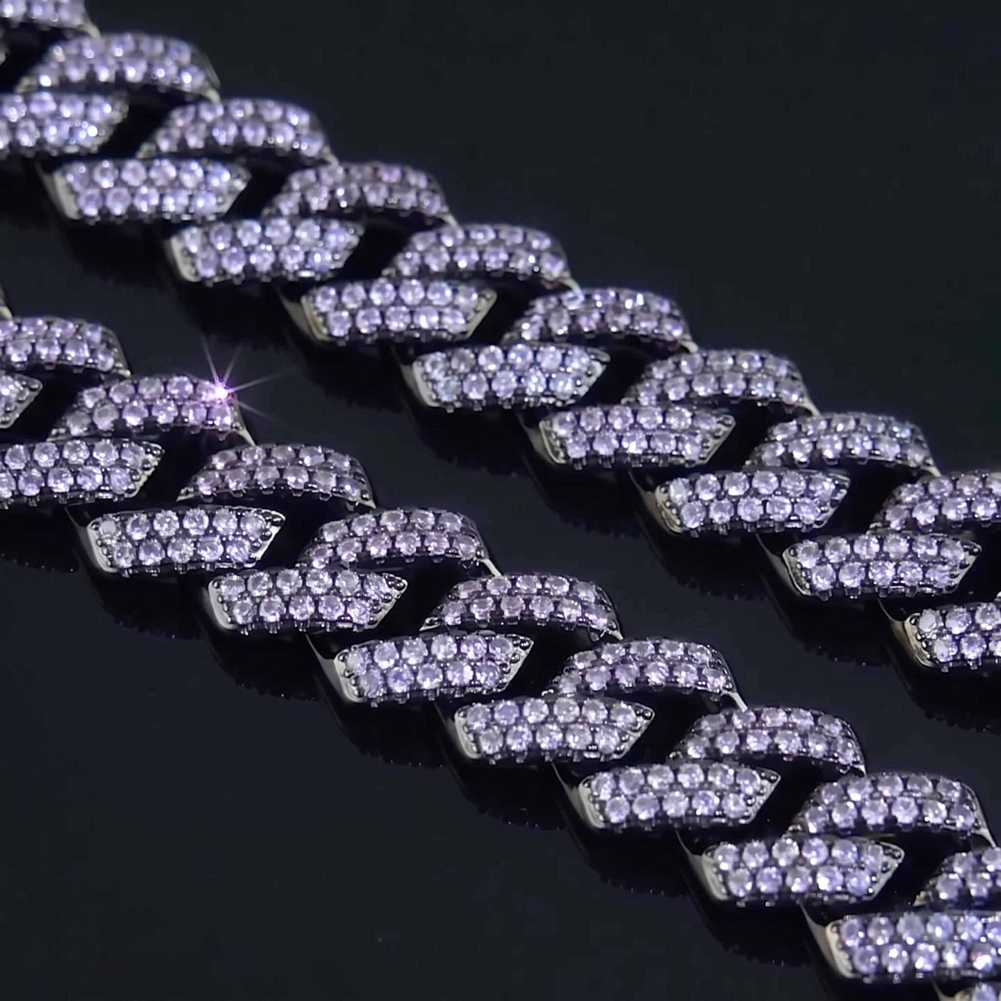 Iced Handset 15mm Purple Cuban Link Chain in Black Gold Iced Handset 15mm Purple Cuban Link Chain in Black Gold