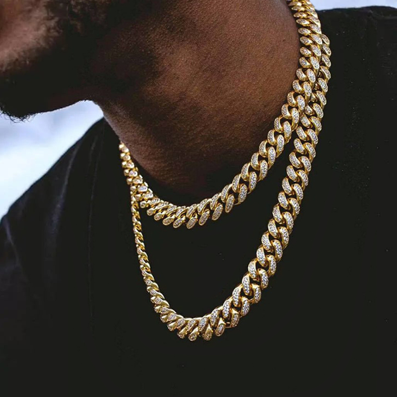 13mm Handset 18K Gold PVD Plated Finish Iced Cuban Link