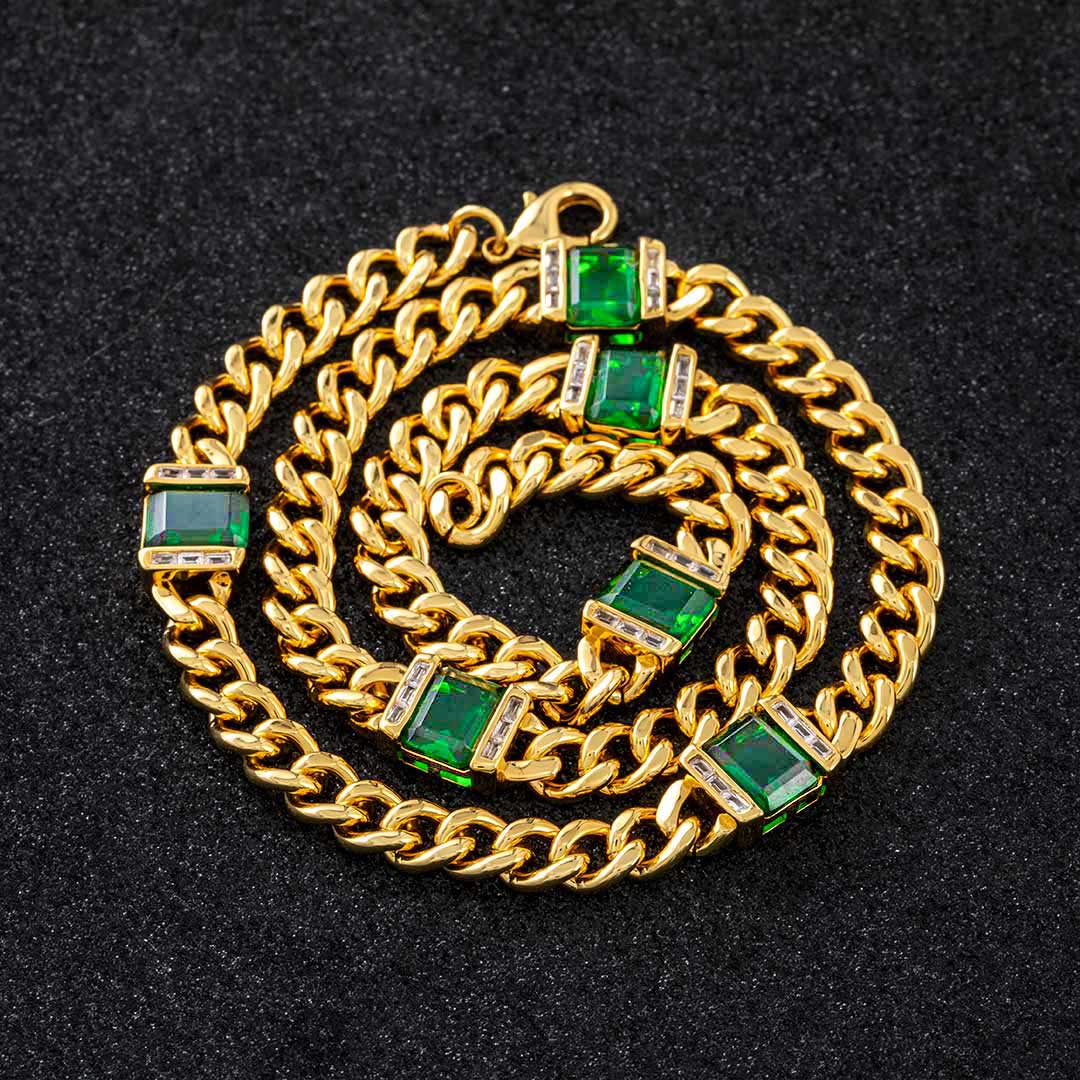 8mm Green Gems Cuban Necklace
