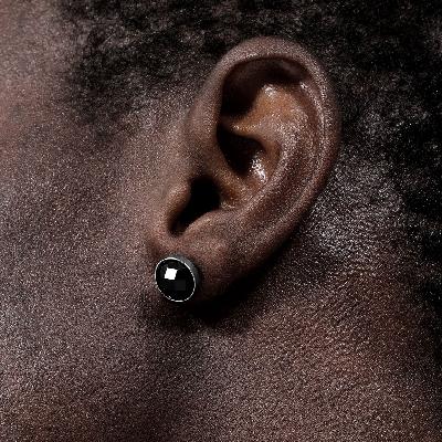 Round Black Stone Stud Earrings