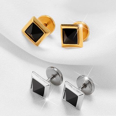 Square Black Stone Stud Earrings