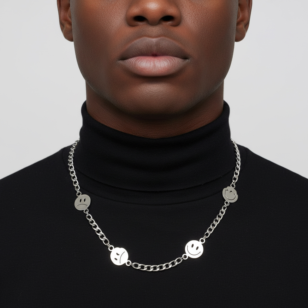 Smile Face Titanium Steel Cuban Necklace Smile Face Titanium Steel Cuban Necklace