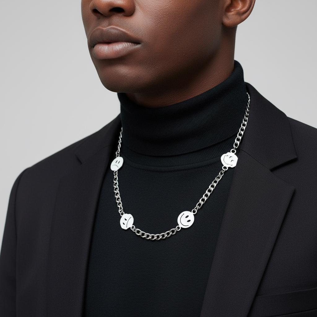 Smile Face Titanium Steel Cuban Necklace Smile Face Titanium Steel Cuban Necklace