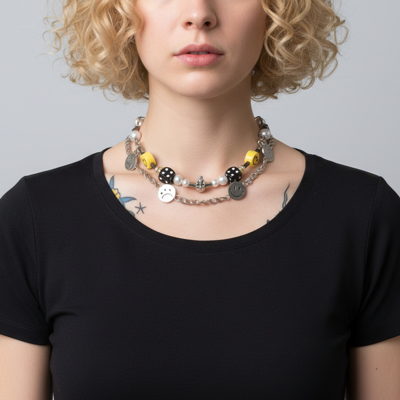 Smile Face Titanium Steel Cuban Necklace Smile Face Titanium Steel Cuban Necklace