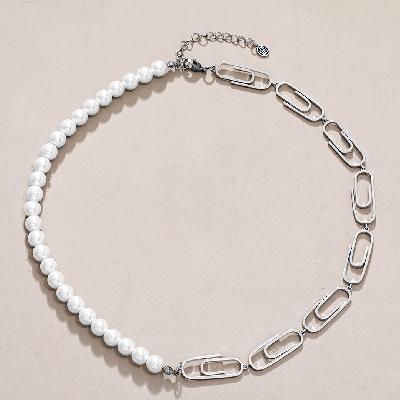 Stainless Steel Paperclip Pearl Necklace