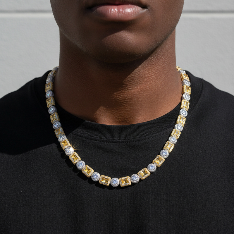 Iced 8mm Baguette&Round Cut Necklace