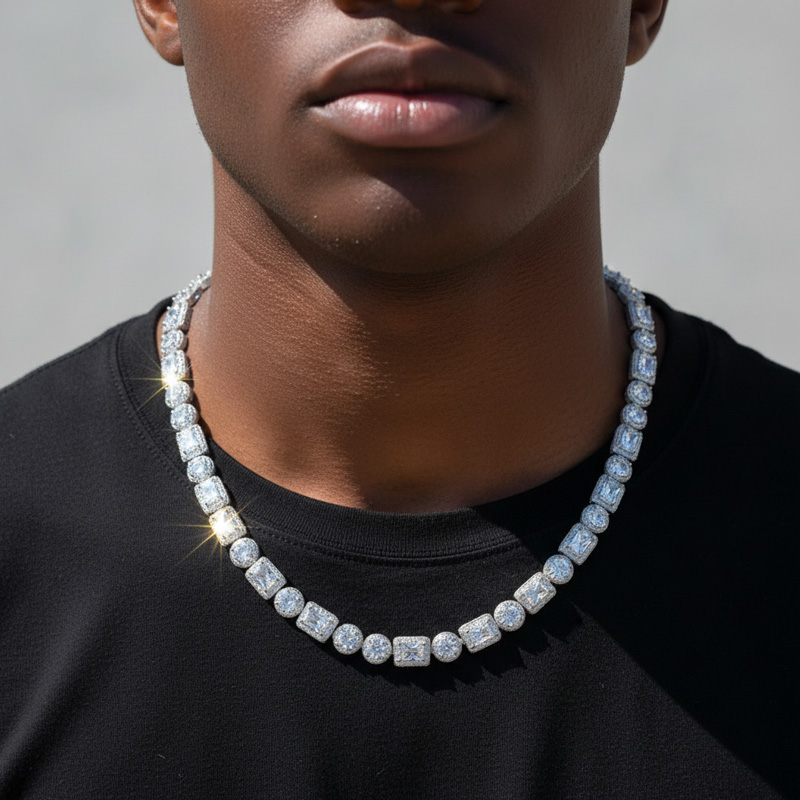 Iced 8mm Baguette&Round Cut Necklace