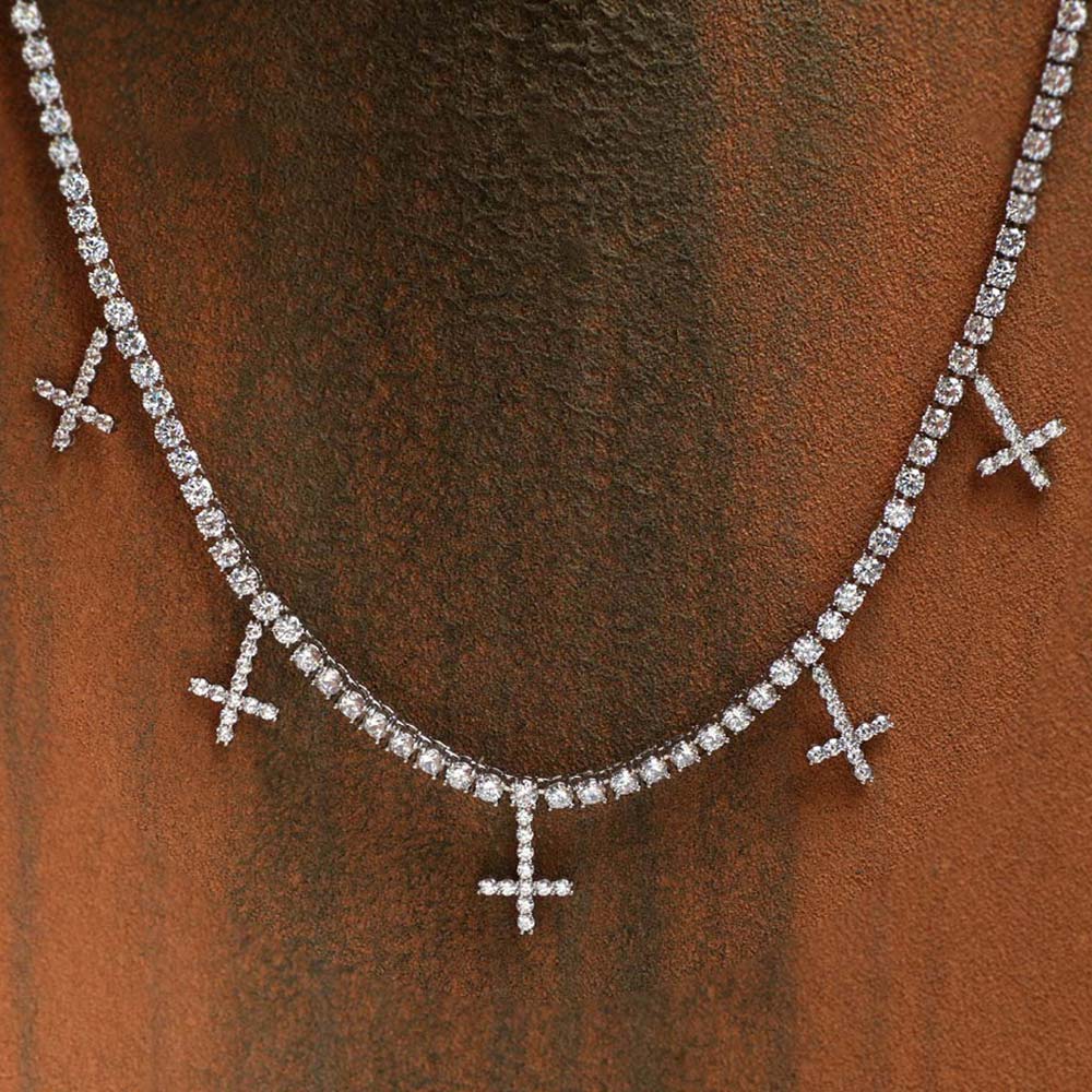 5mm Upside Down Cross Tennis Necklace in 18K White Gold