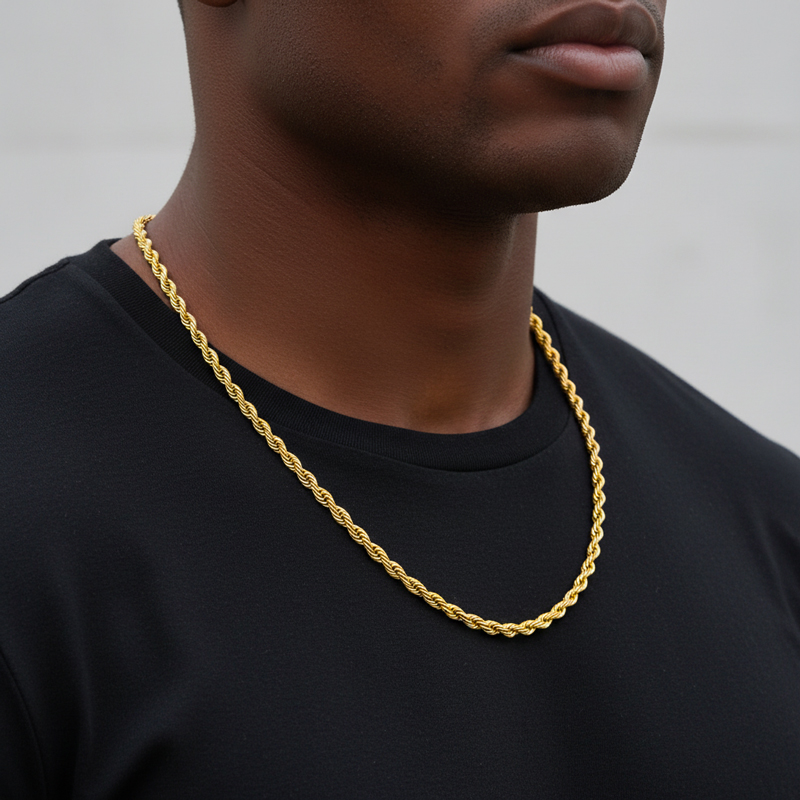 5mm 18K Gold Finish Rope Chain