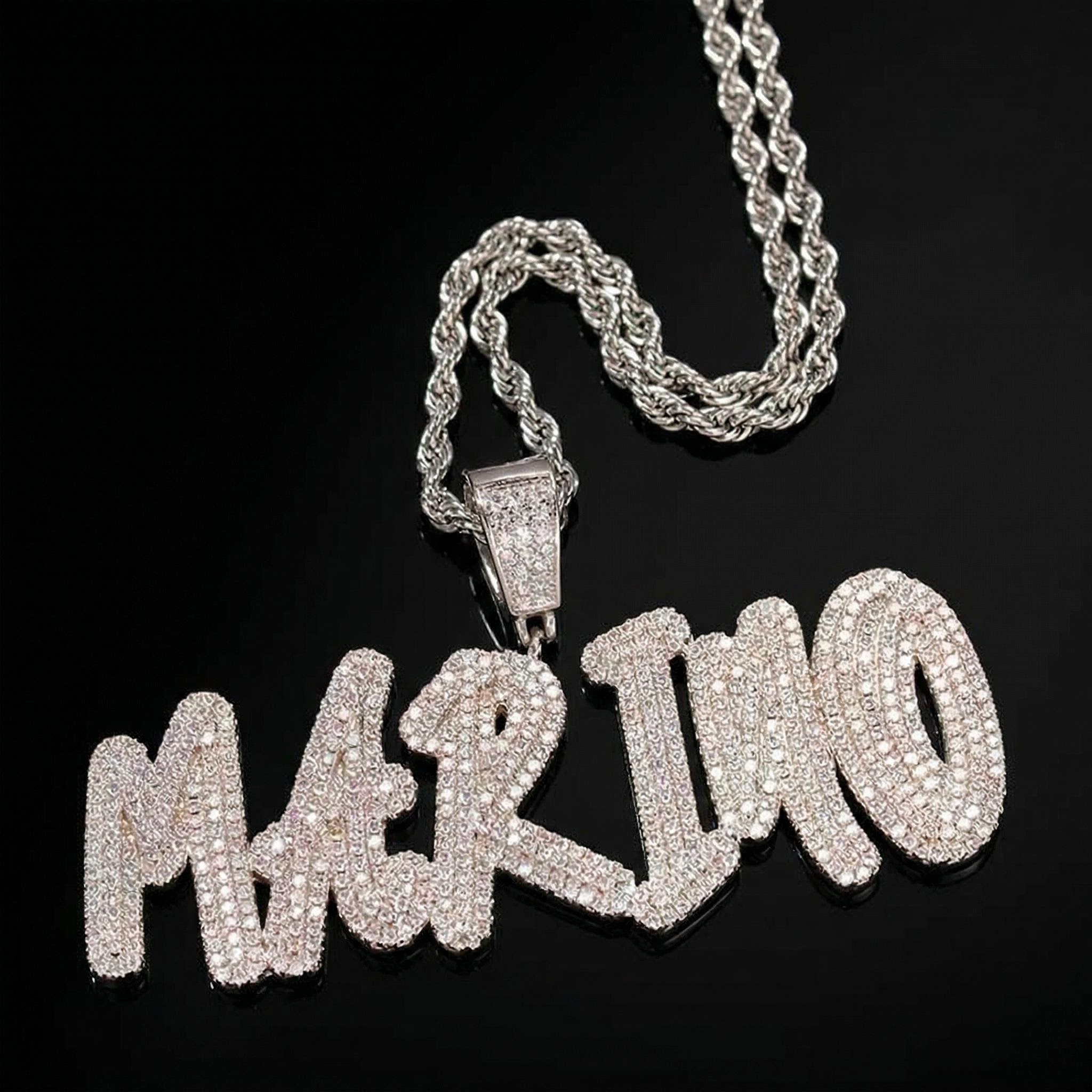 Custom Cursive Name Pendant in White Gold Custom Cursive Name Pendant in White Gold