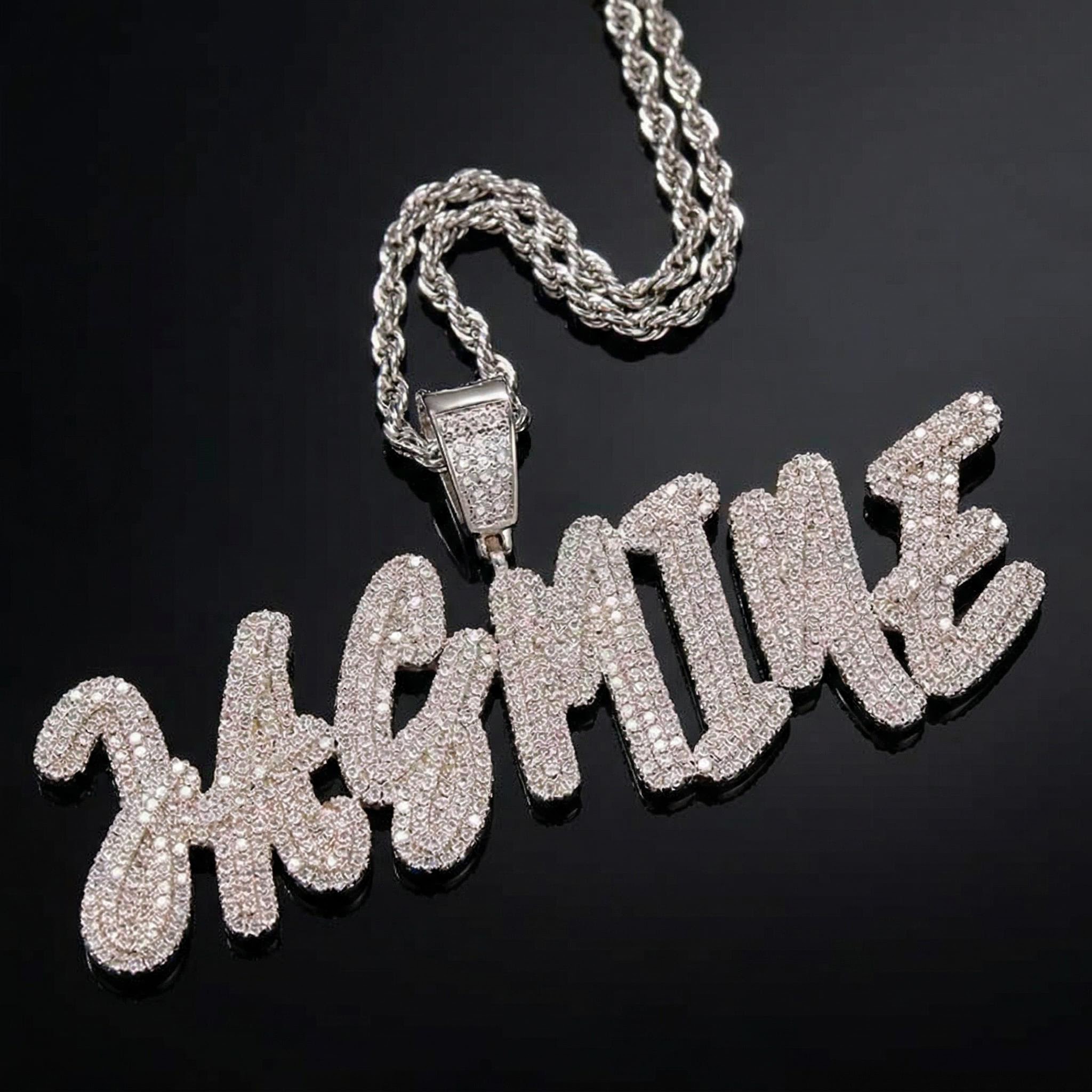 Custom Cursive Name Pendant in White Gold Custom Cursive Name Pendant in White Gold