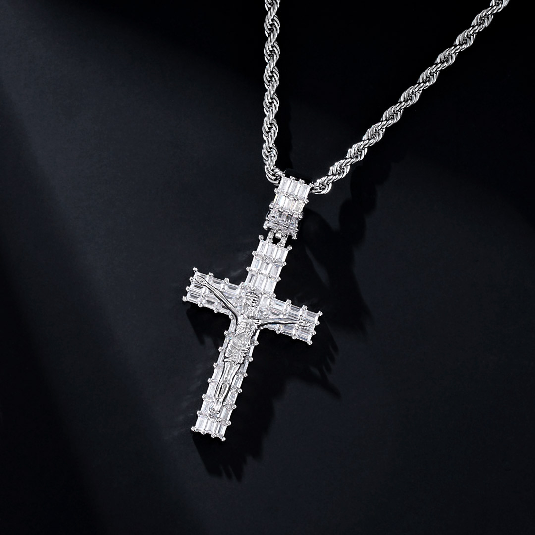 Helloice Iced Baguette Cut Crucifix Cross Pendant-Small/Medium/Big