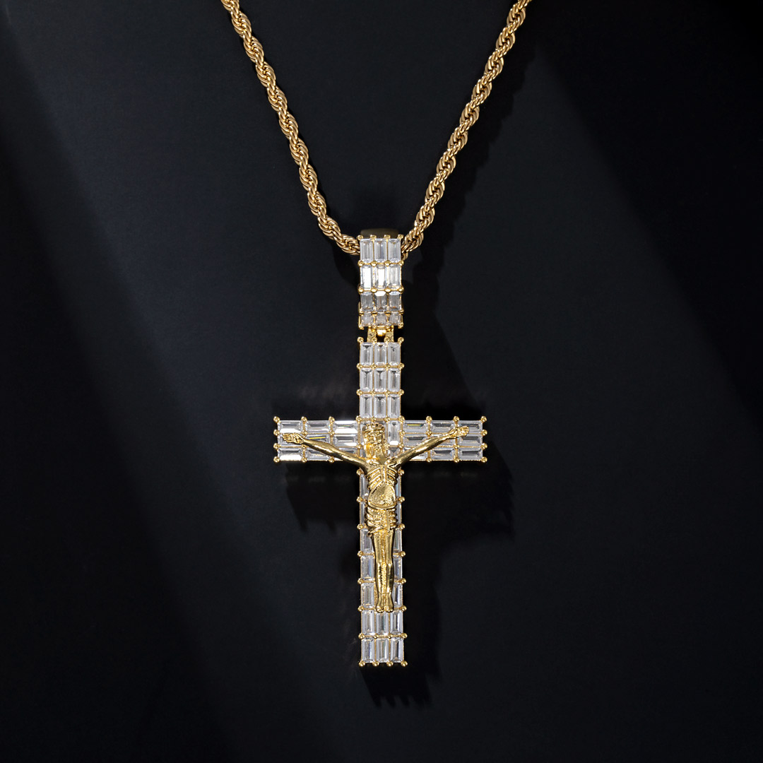 Helloice Iced Baguette Cut Crucifix Cross Pendant-Small/Medium/Big