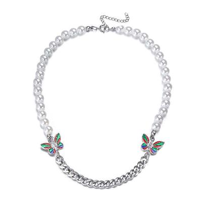 Colorful Butterfly Pearl Cuban Necklace