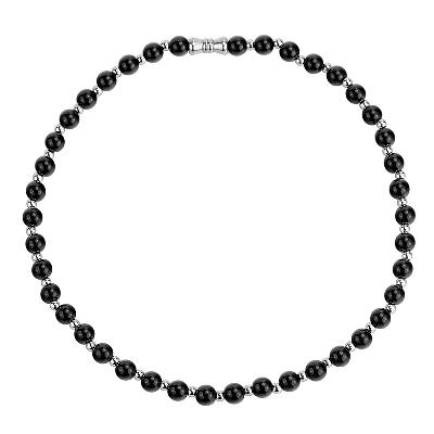 8mm Black Pearl with Steel Ball Necklace