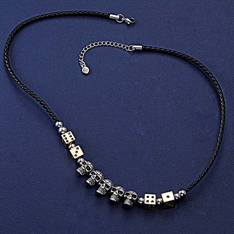 Skull Dice Leather Cord Necklace
