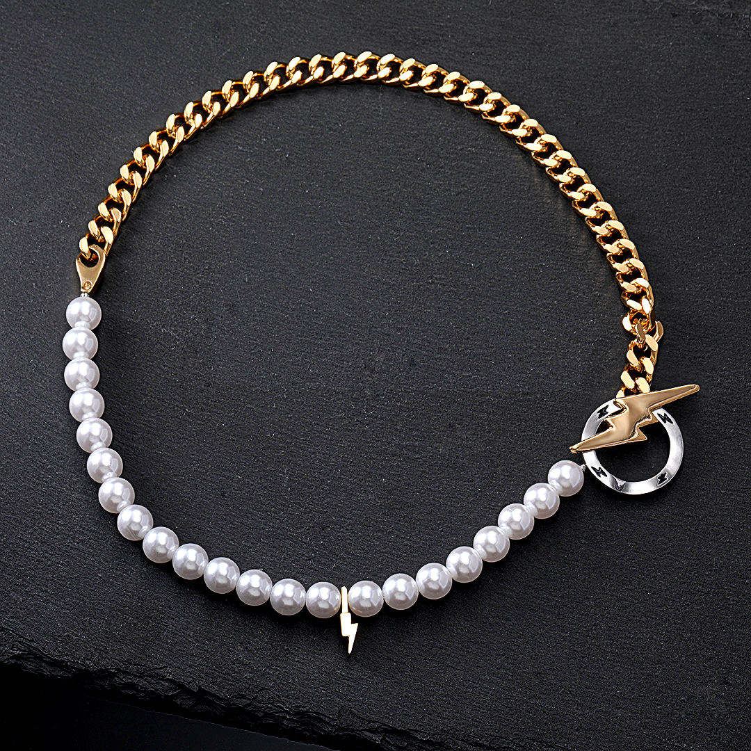 Lightning Toggle Clasp Cuban Pearl Necklace