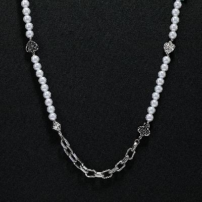 Iced Playing Card Suit Cable Pearl Necklace