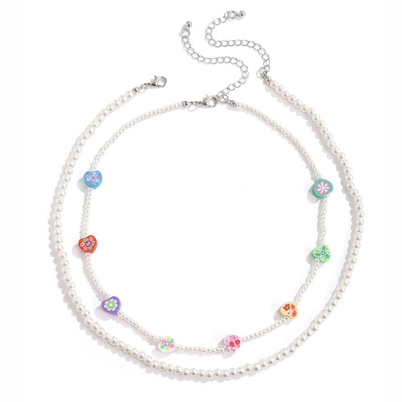 Layered Love-shape Flowers Pearl Necklace
