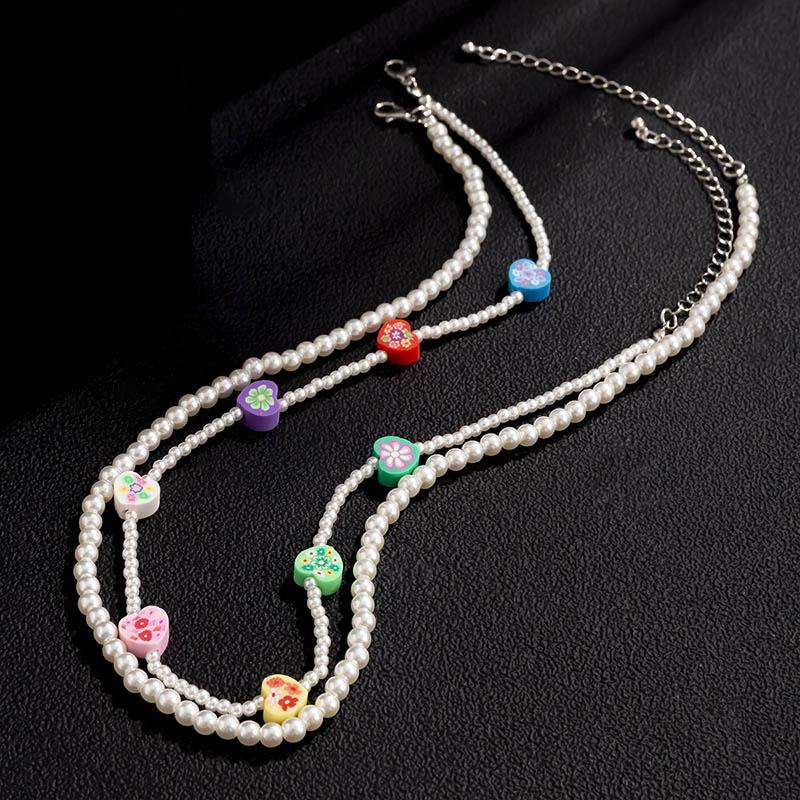 Layered Love-shape Flowers Pearl Necklace