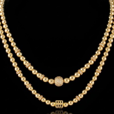 Iced Bead/Dice Necklace in Gold