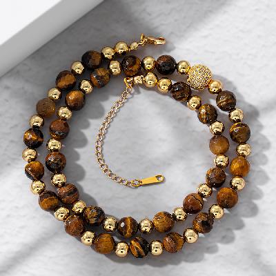Iced Bead Tiger Eyes Necklace
