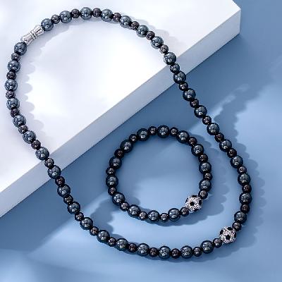 Iced Soccer Magnetic Hematite Necklace
