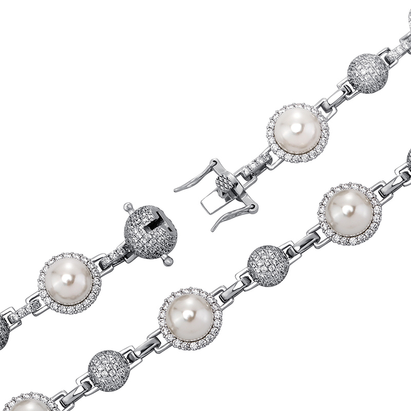 Iced Beads Pearl Chain in White Gold