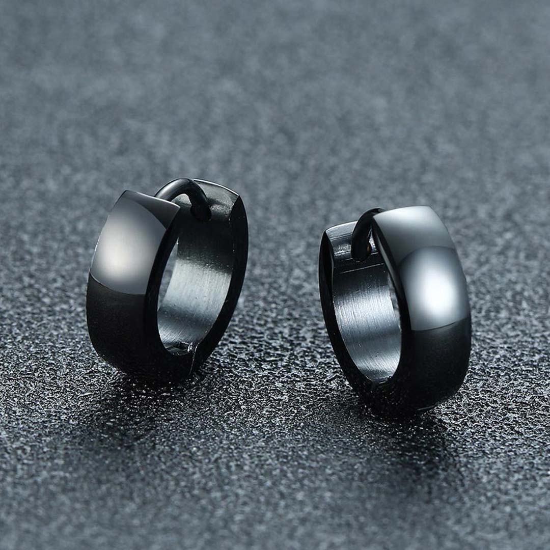 Stainless Steel Hoop Earrings in Black Gold