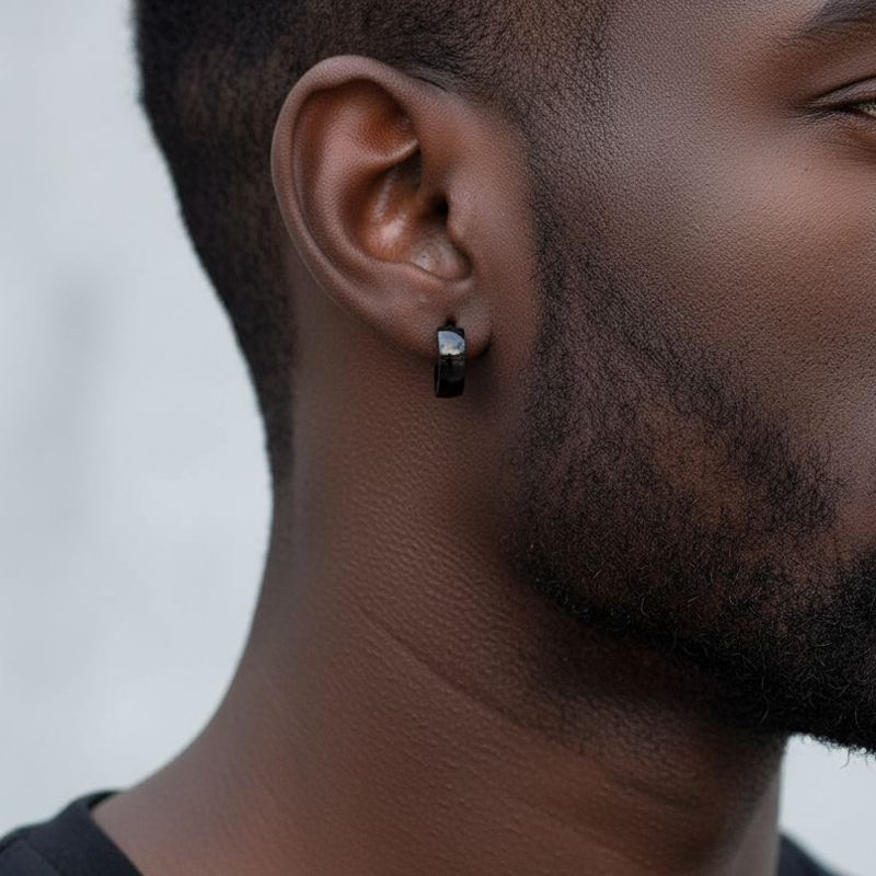 Stainless Steel Hoop Earrings in Black Gold
