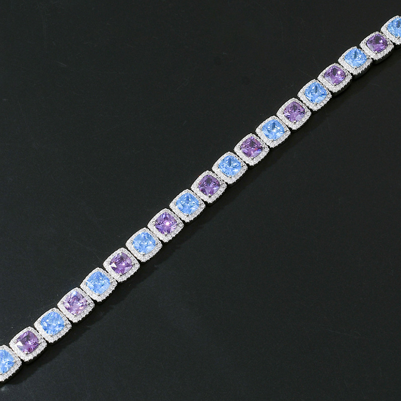 Blue and Purple Handset Stones Clustered Tennis Necklace in White Gold