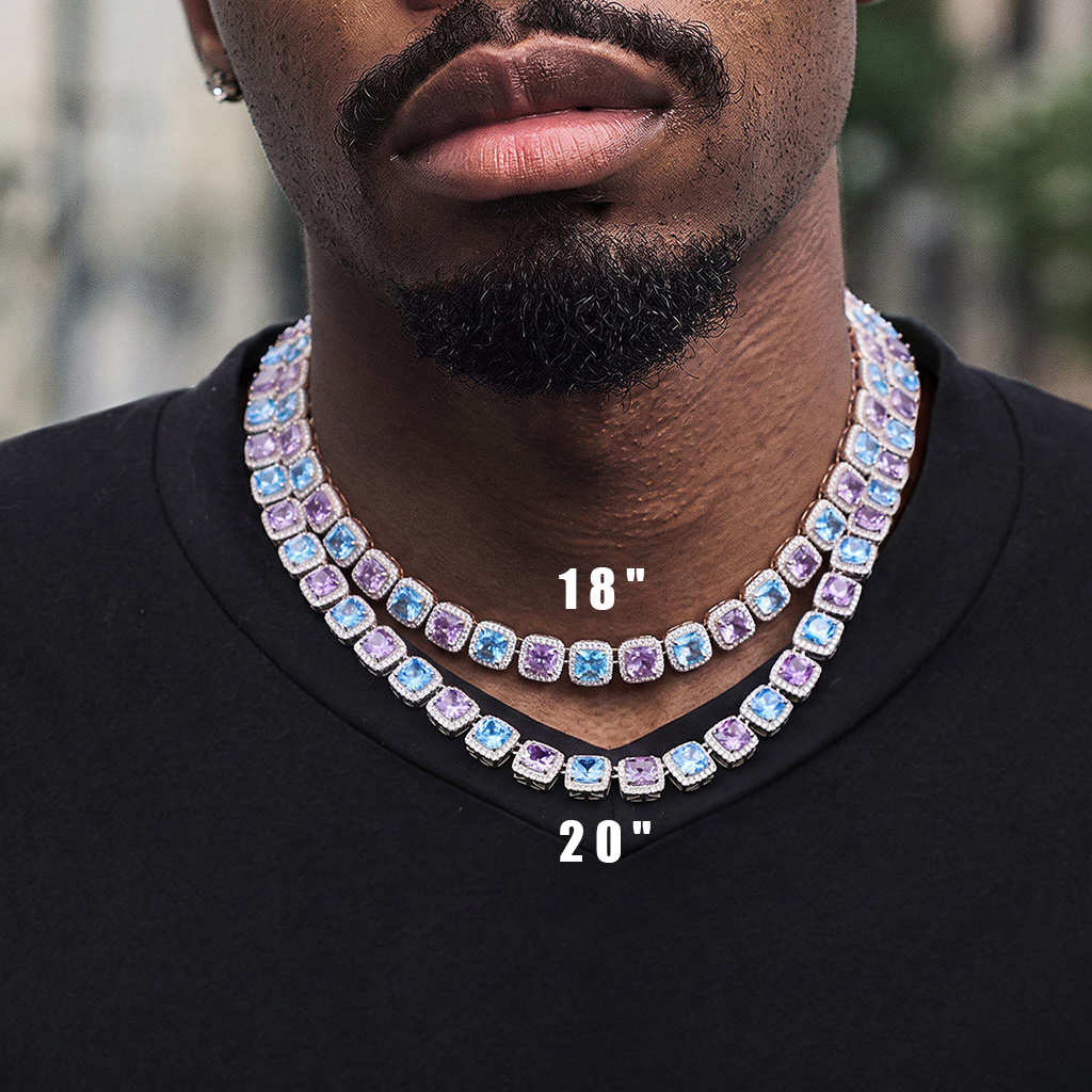 Blue and Purple Handset Stones Clustered Tennis Necklace in White Gold Blue and Purple Handset Stones Clustered Tennis Necklace in White Gold