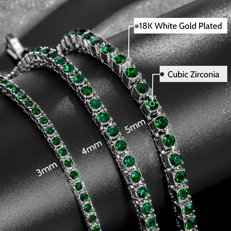 3mm/4mm/5mm Emerald Stones Tennis Chian in White Gold