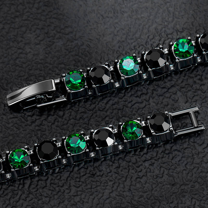 3mm/4mm/5mm Emerald & Black Stones Tennis Chian in Black Gold
