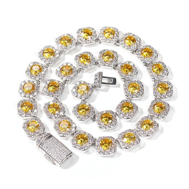 12mm Yellow Handset Clustered Tennis Chain in White Gold