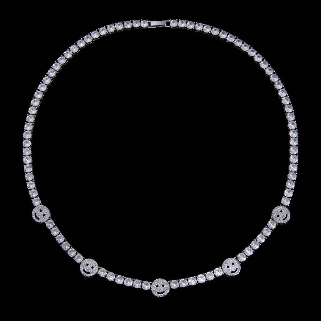 Iced Smile Face 5mm Tennis Chain in White Gold