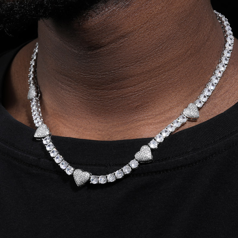 5mm Heart Tennis Chain in White Gold