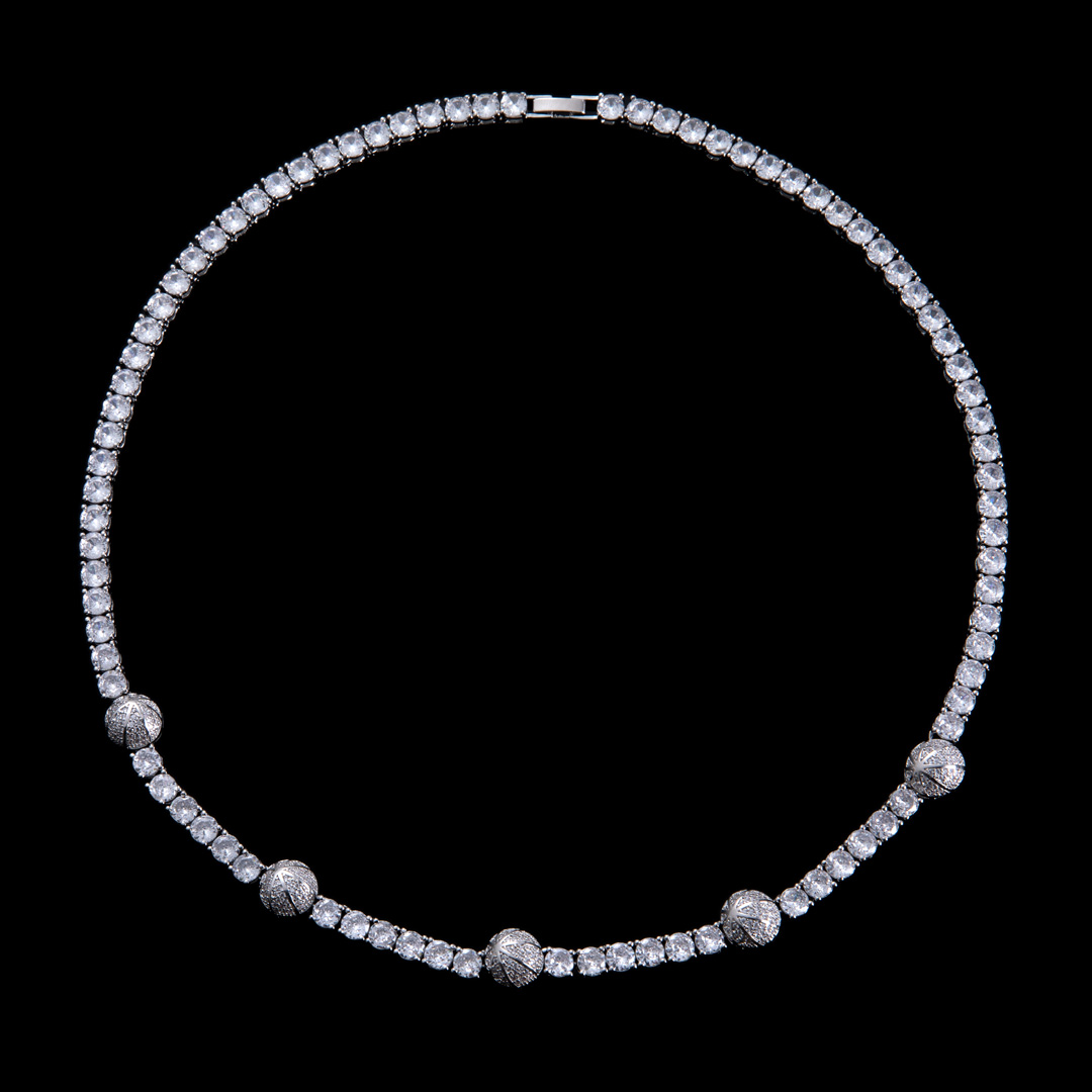 Iced Basketball 5mm Tennis Chain in White Gold