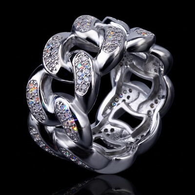 Iced 13mm Cuban Ring in White Gold