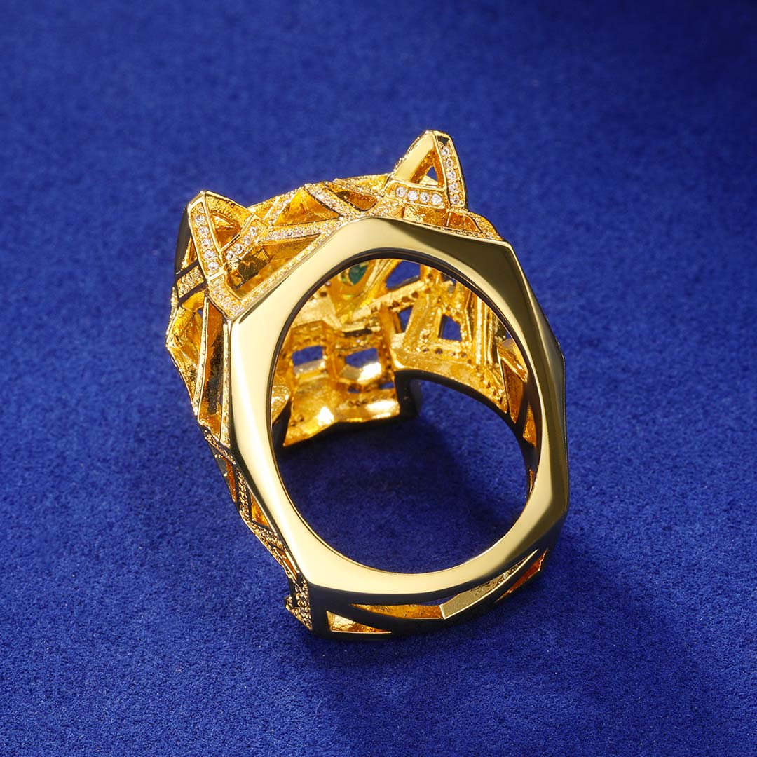 Iced Hollow-out Leopard Ring in Gold