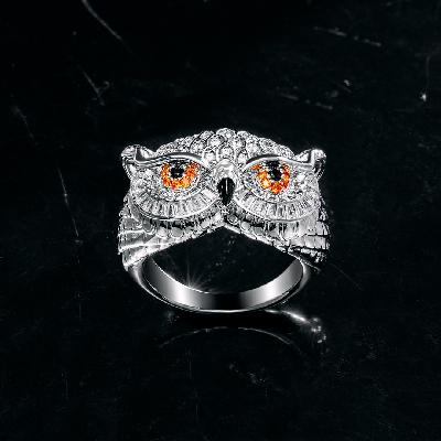 Iced Owl Ring in White Gold