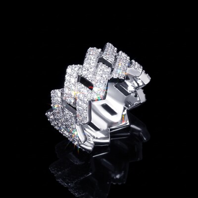 14mm Iced Prong Cuban Ring in White Gold
