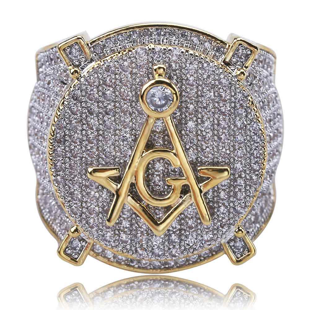  Iced Masonic Ring in Gold