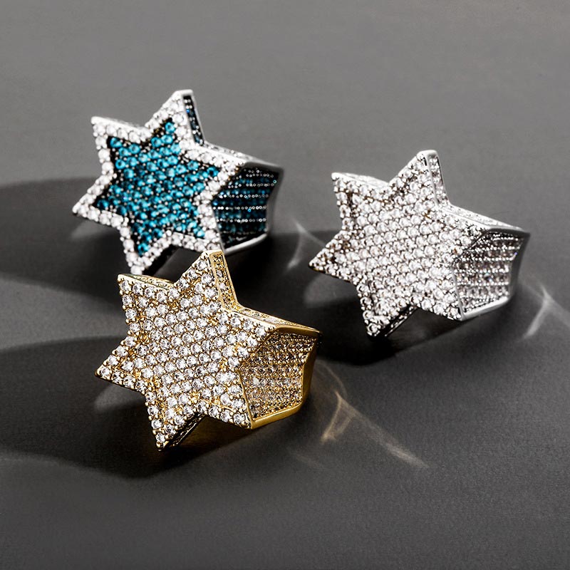Iced Star of David Ring in Gold