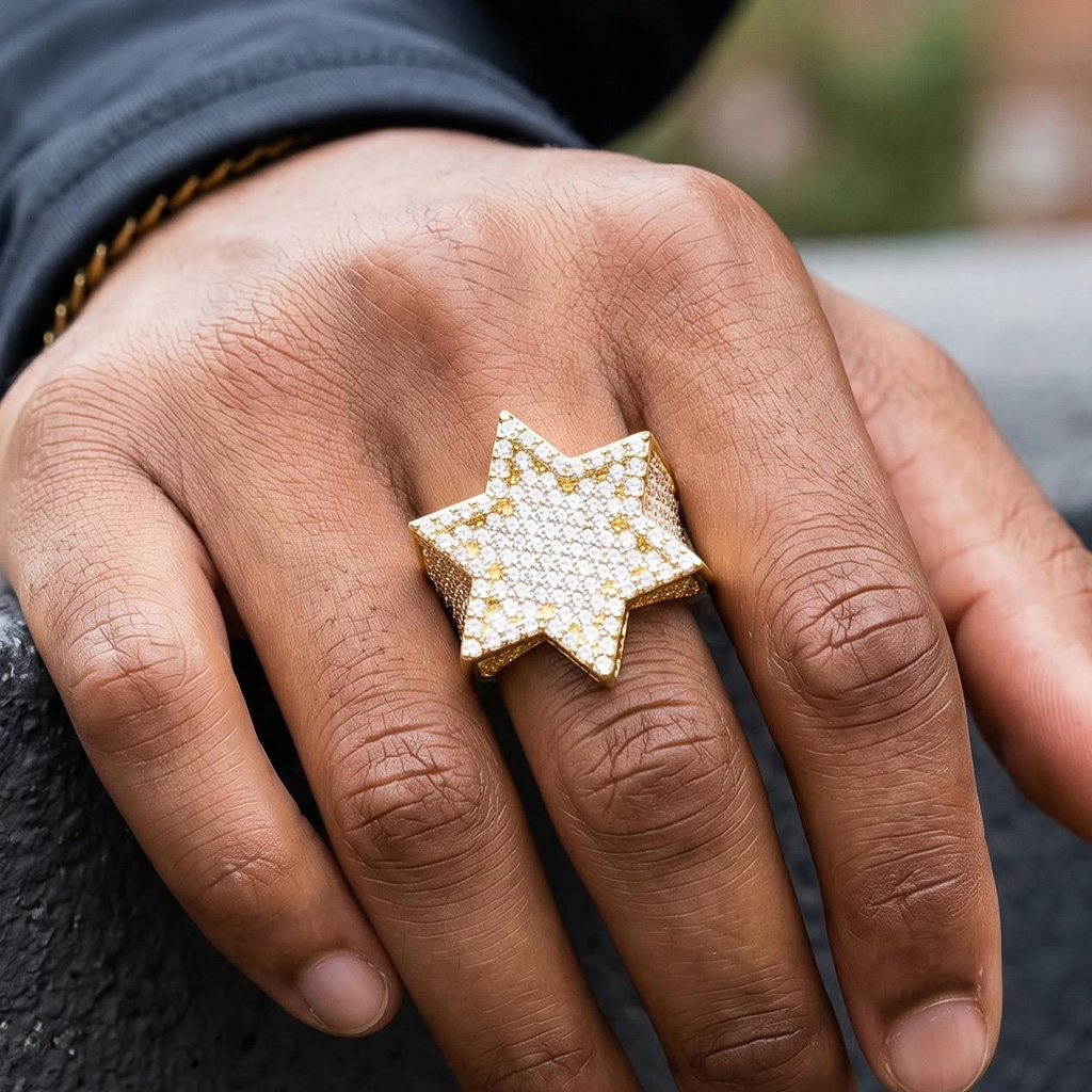 Iced Star of David Ring in Gold Iced Star of David Ring in Gold