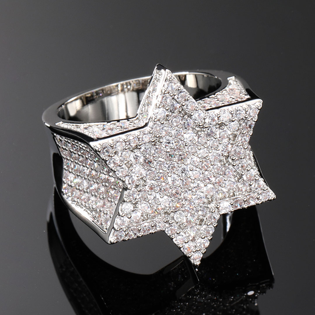 Iced Star of David Ring in White Gold