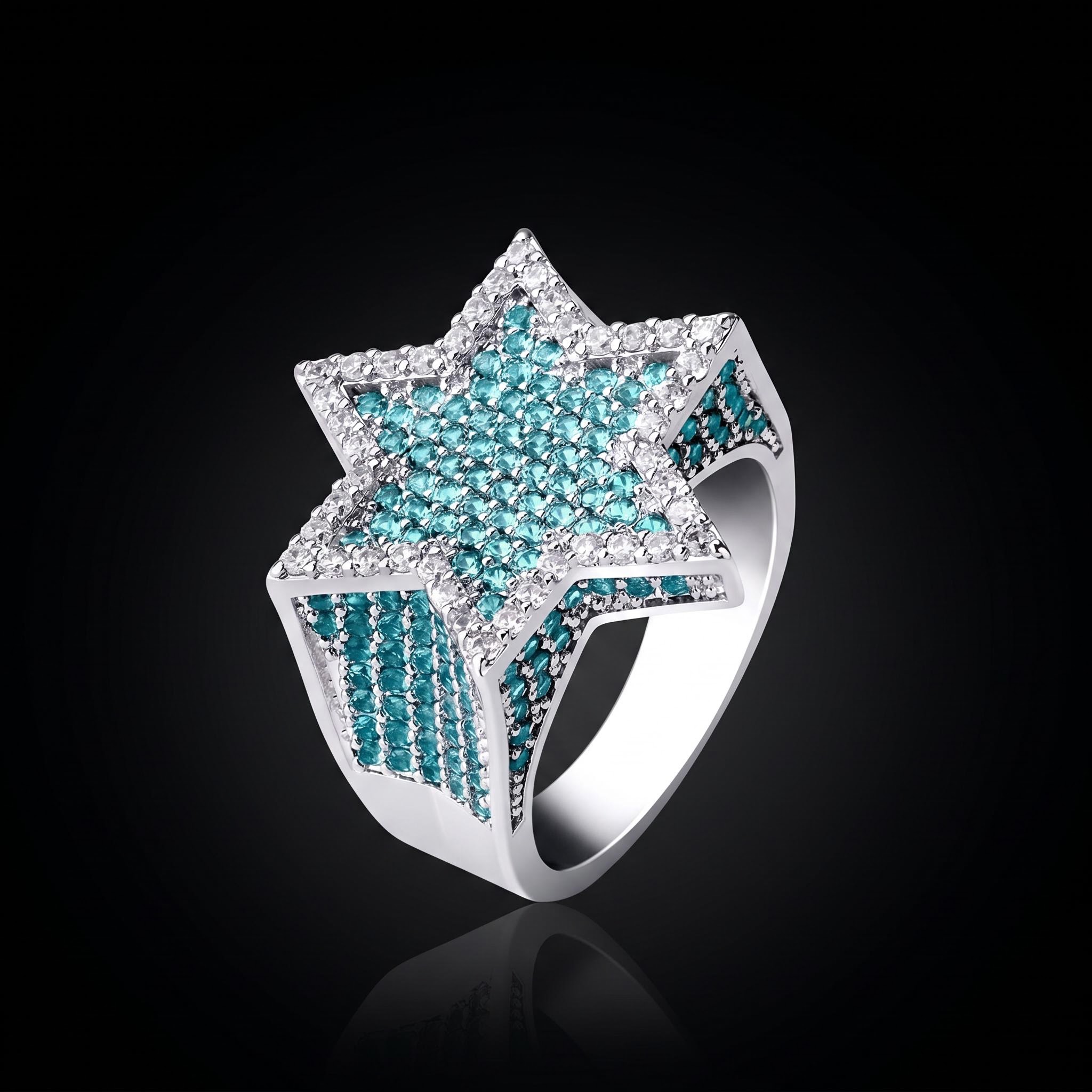 Iced Star of David Ring in White Gold