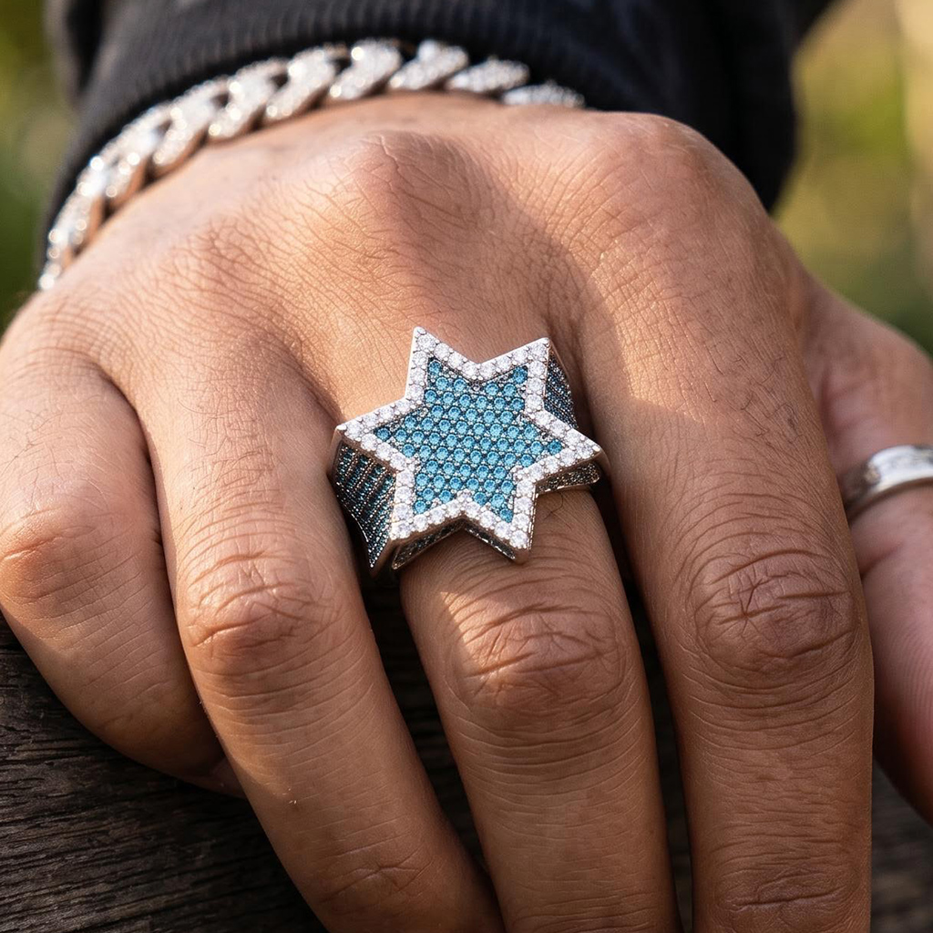 Iced Star of David Ring in White Gold